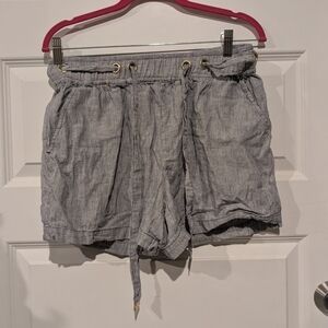 Michael Kors Gray High-Waist Drawstring Linen-Blend Shorts